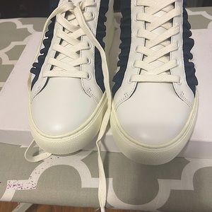 Tory burch white and blue ruffle sneakers